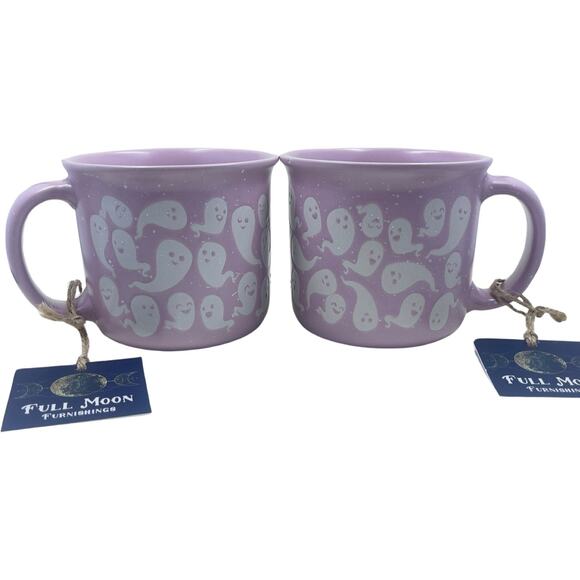NWT Pink Ghost Mugs by Full Moon Furnishings - Set of Two - Camp - Matte - Picture 3 of 11